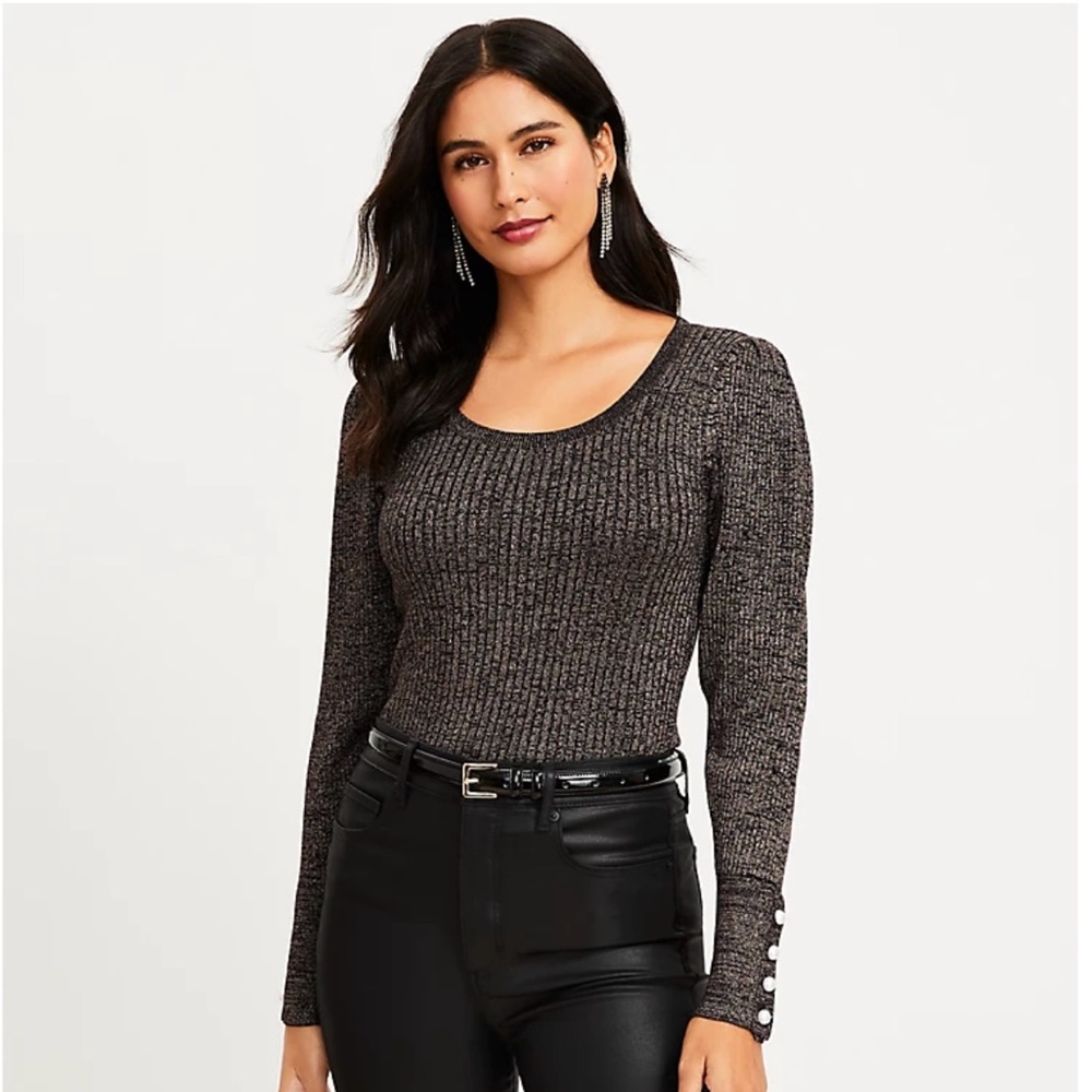 LOFT Shimmer Pearlized Cuff Sweater (L)